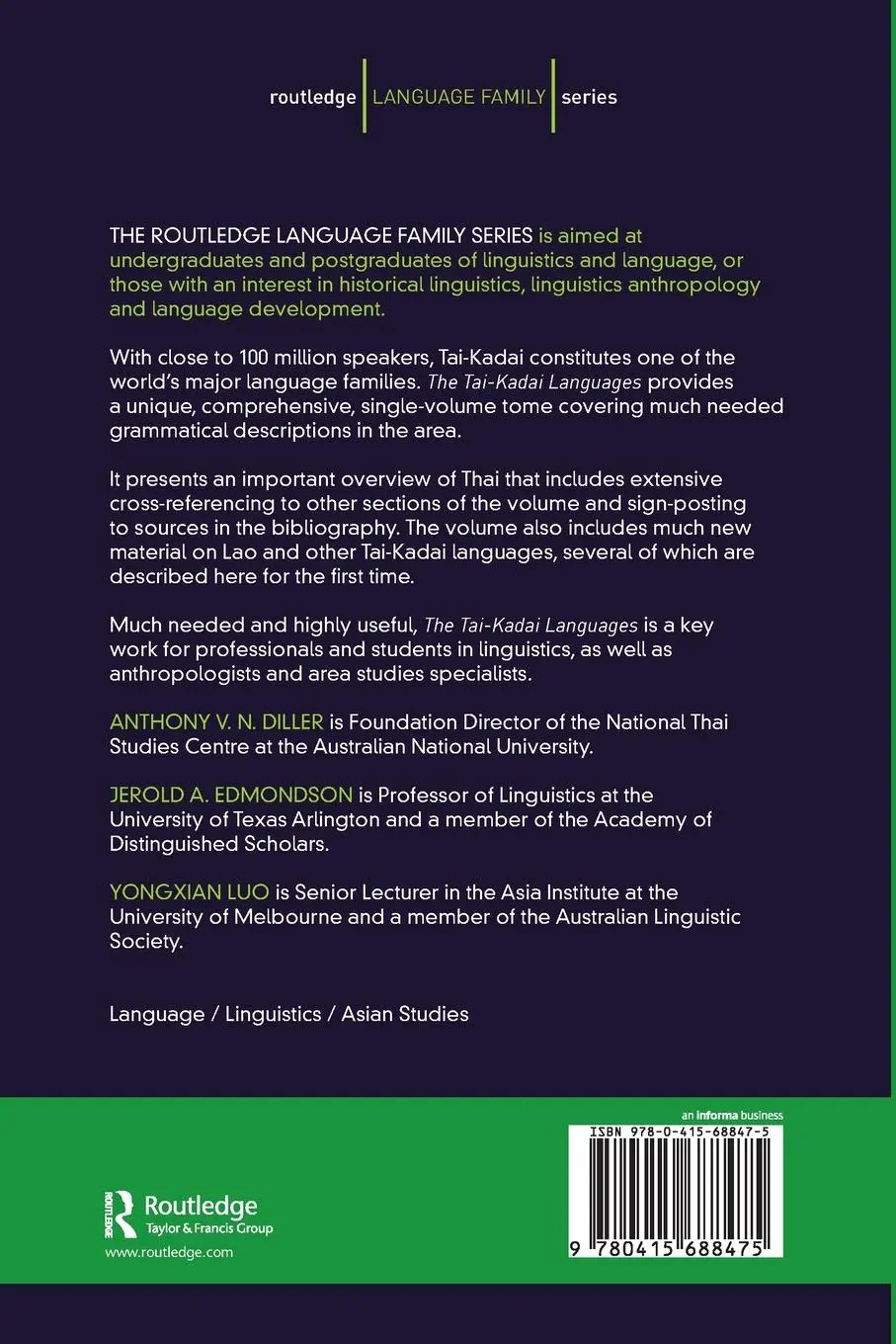 Rückseite: 9780415688475 | The Tai-Kadai Languages | Anthony V. N. Diller (u. a.) | Taschenbuch