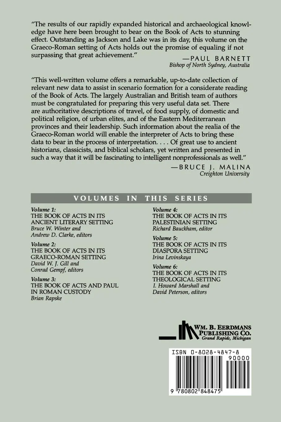 Rückseite: 9780802848475 | The Book of Acts in Its Graeco-Roman Setting | Gill (u. a.) | Buch