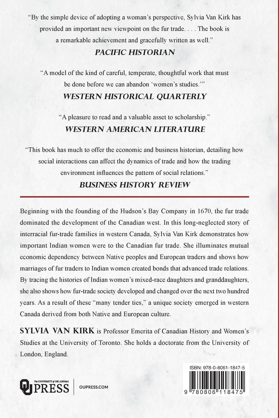 Rückseite: 9780806118475 | Many Tender Ties | Women in Fur-Trade Society, 1670-1870 | Kirk | Buch