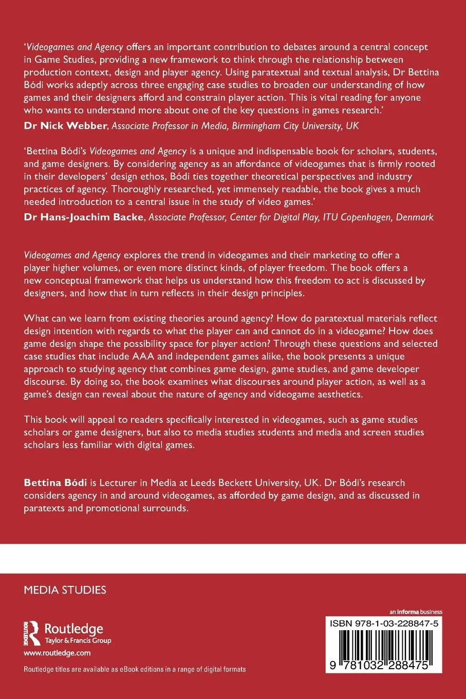 Rückseite: 9781032288475 | Videogames and Agency | Bettina Bódi | Taschenbuch | Englisch | 2022