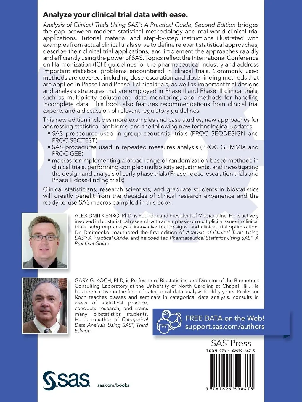 Rückseite: 9781629598475 | Analysis of Clinical Trials Using SAS | Alex Dmitrienko (u. a.) | Buch