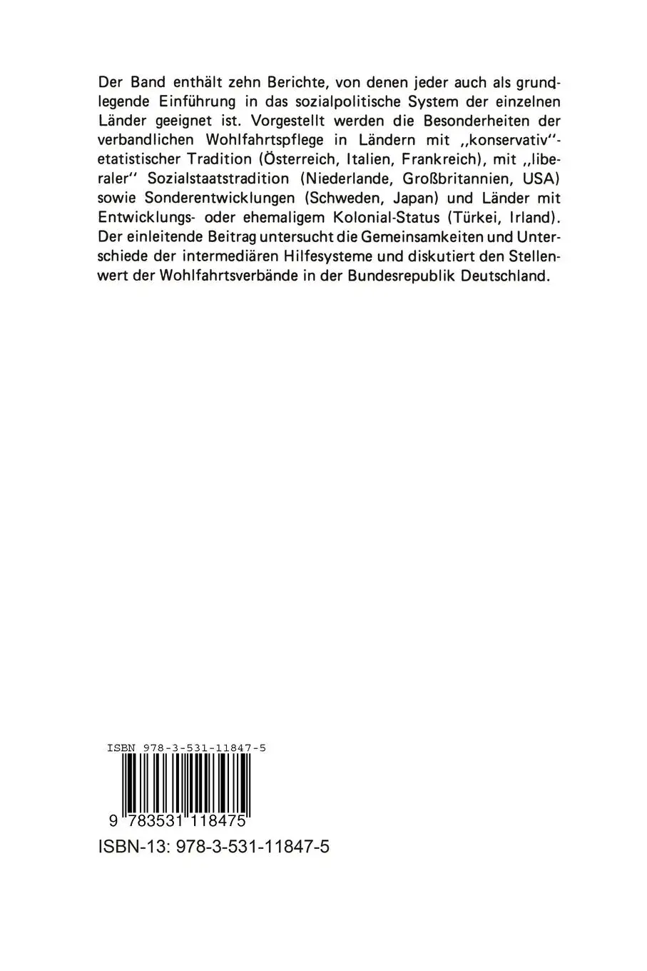 Rückseite: 9783531118475 | Verbandliche Wohlfahrtspflege im internationalen Vergleich | Bauer