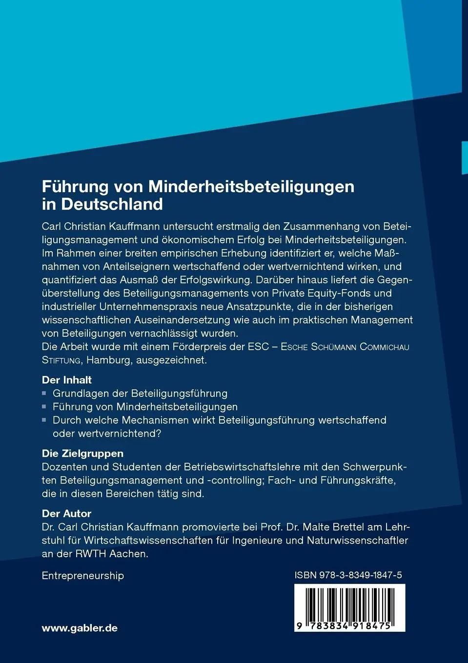 Rückseite: 9783834918475 | Führung von Minderheitsbeteiligungen in Deutschland | Kauffmann | Buch
