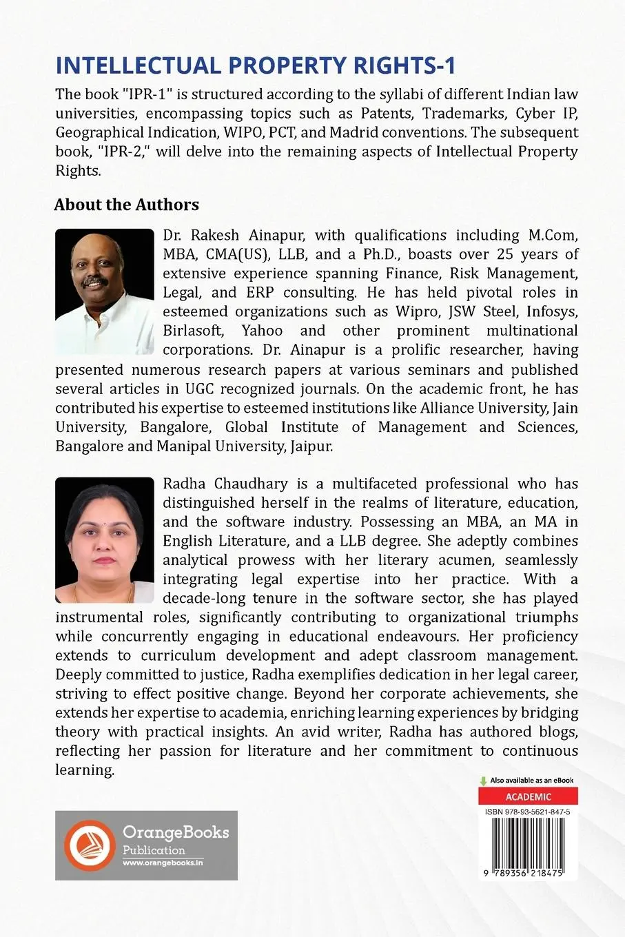 Rückseite: 9789356218475 | Intellectual Property Rights-1 | Rakesh Ainapur (u. a.) | Taschenbuch