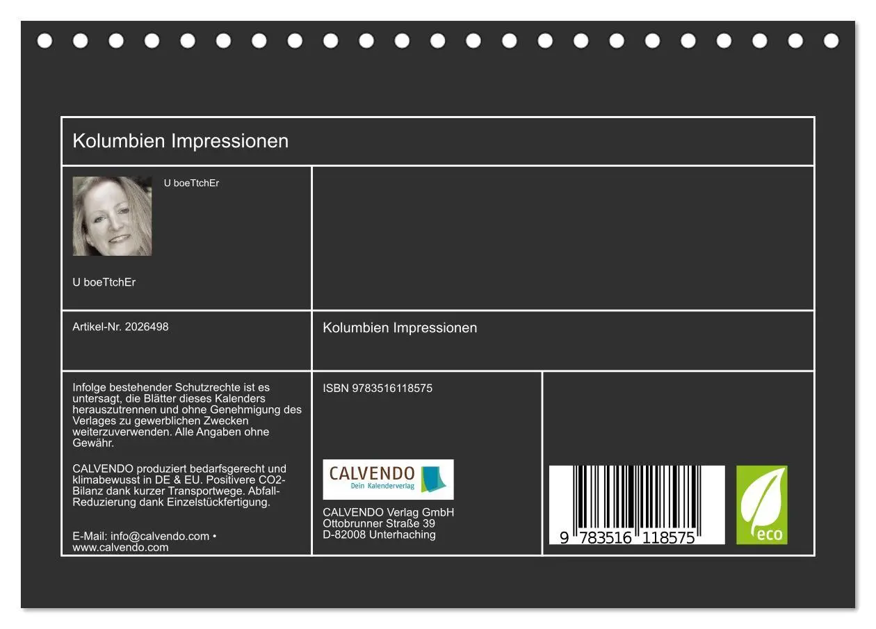Bild: 9783516118575 | Kolumbien Impressionen (Tischkalender 2026 DIN A5 quer), CALVENDO...
