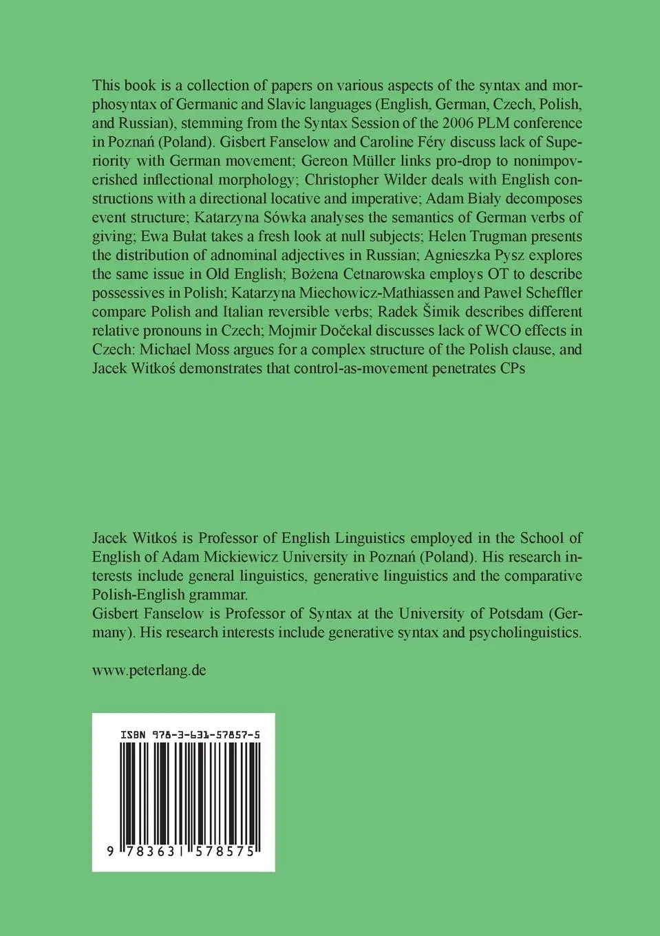 Rückseite: 9783631578575 | Elements of Slavic and Germanic Grammars: A Comparative View | Buch