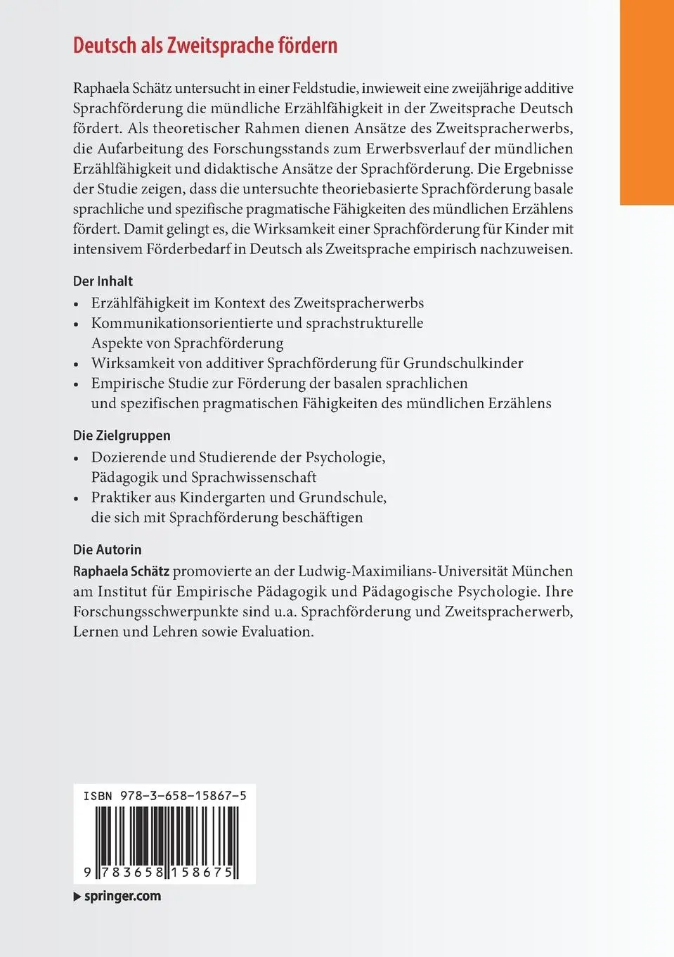 Rückseite: 9783658158675 | Deutsch als Zweitsprache fördern | Raphaela Schätz | Taschenbuch