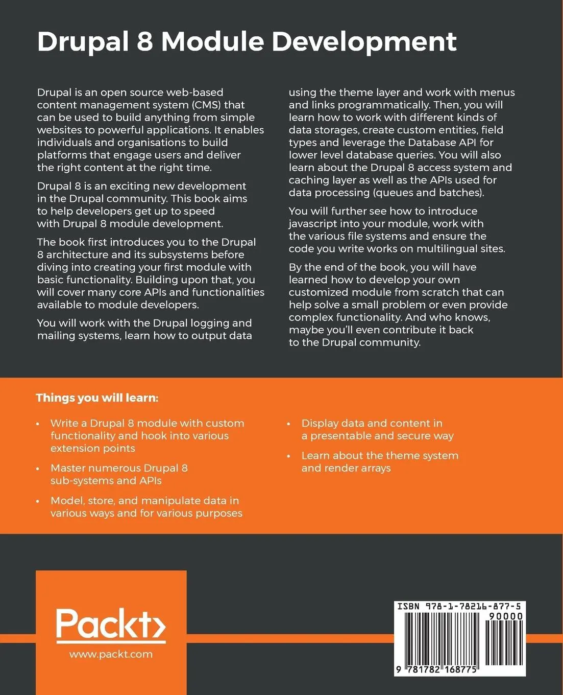Rückseite: 9781782168775 | Drupal 8 Module Development | Daniel Sipos | Taschenbuch | Englisch