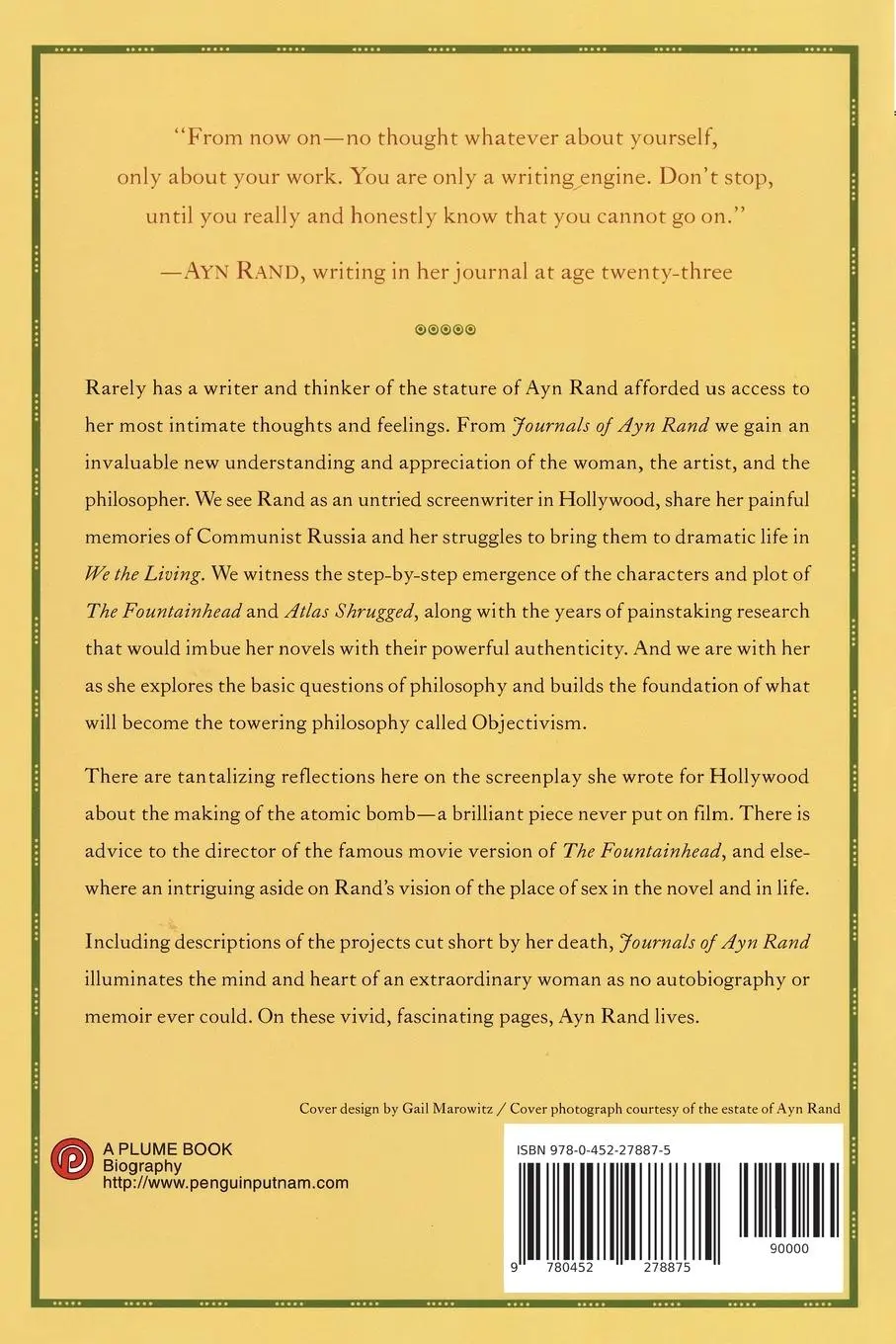 Rückseite: 9780452278875 | The Journals of Ayn Rand | Ayn Rand (u. a.) | Taschenbuch | Englisch