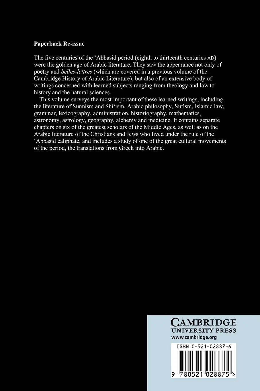 Rückseite: 9780521028875 | Religion, Learning and Science in the 'Abbasid Period | Young (u. a.)