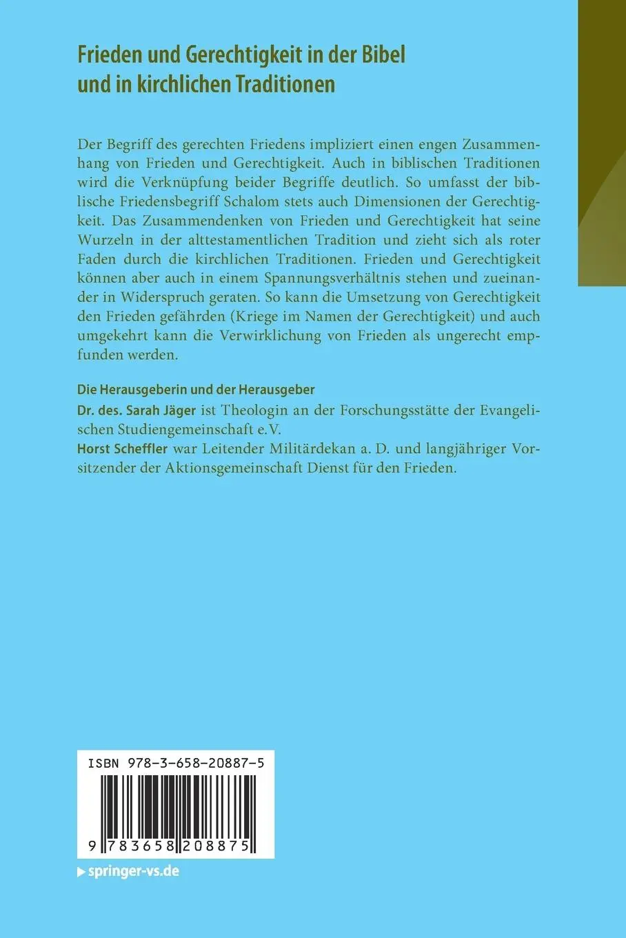 Rückseite: 9783658208875 | Frieden und Gerechtigkeit in der Bibel und in kirchlichen Traditionen