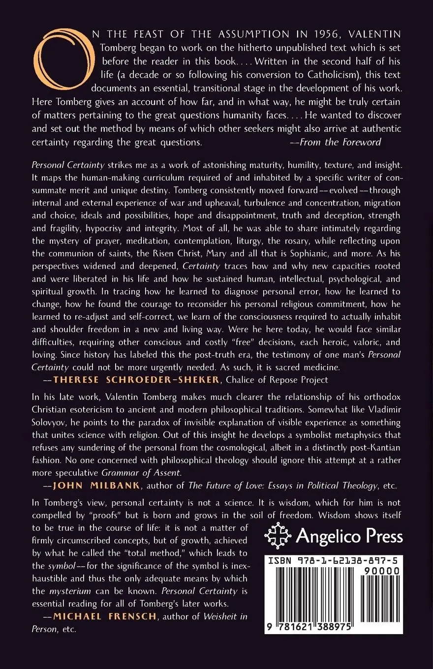 Rückseite: 9781621388975 | Personal Certainty | On the Way, the Truth, and the Life | Tomberg