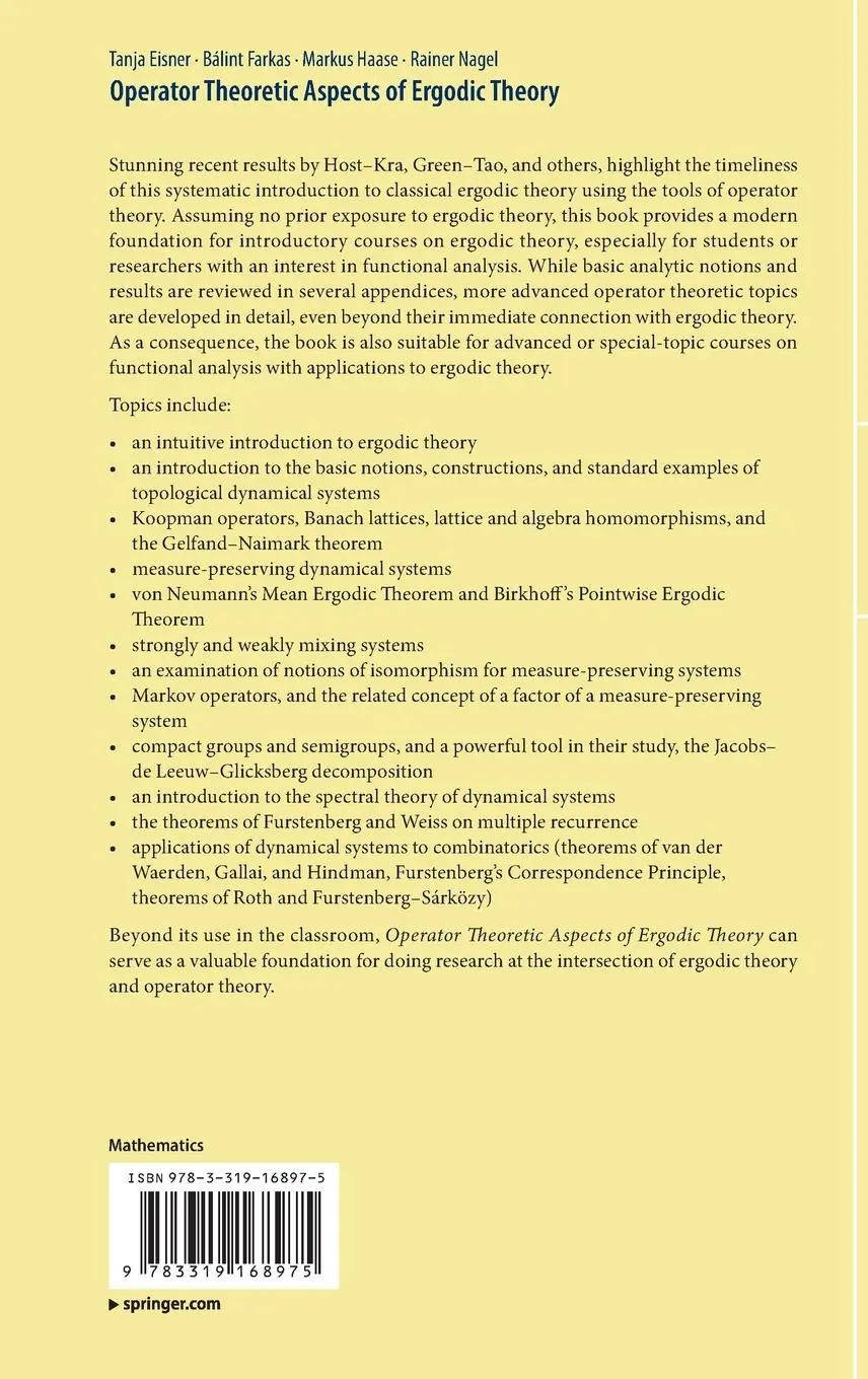 Rückseite: 9783319168975 | Operator Theoretic Aspects of Ergodic Theory | Tanja Eisner (u. a.)