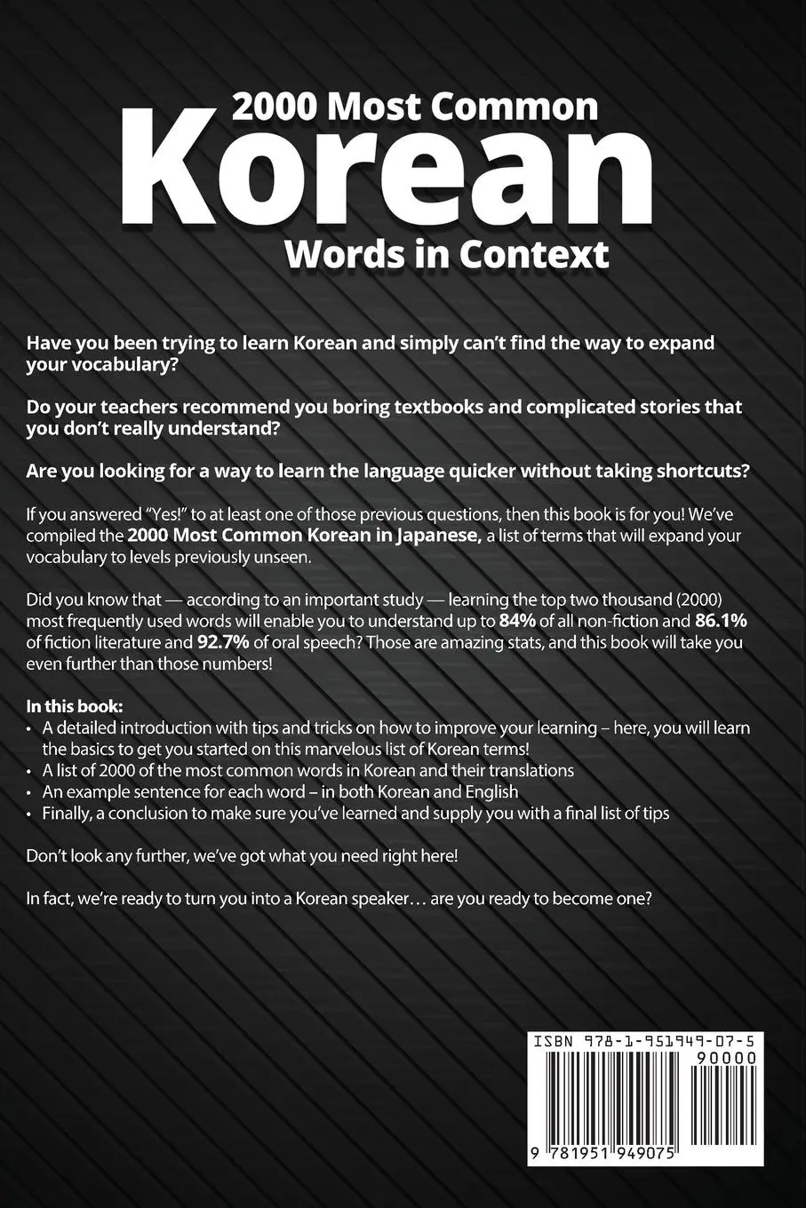Rückseite: 9781951949075 | 2000 Most Common Korean Words in Context | Lingo Mastery | Taschenbuch