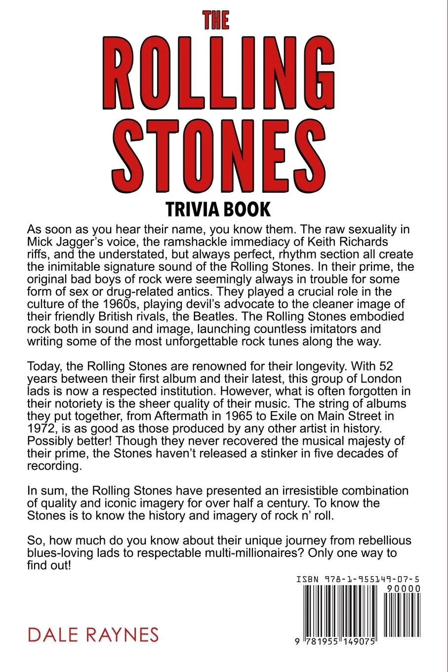 Rückseite: 9781955149075 | The Rolling Stones Trivia Book | Dale Raynes | Taschenbuch | Paperback