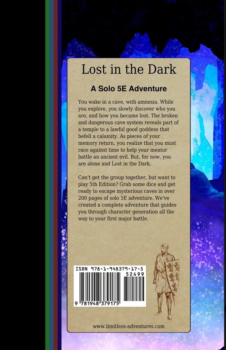 Rückseite: 9781948379175 | Lost in the Dark | A Solo 5th Edition Adventure that requires no DM!