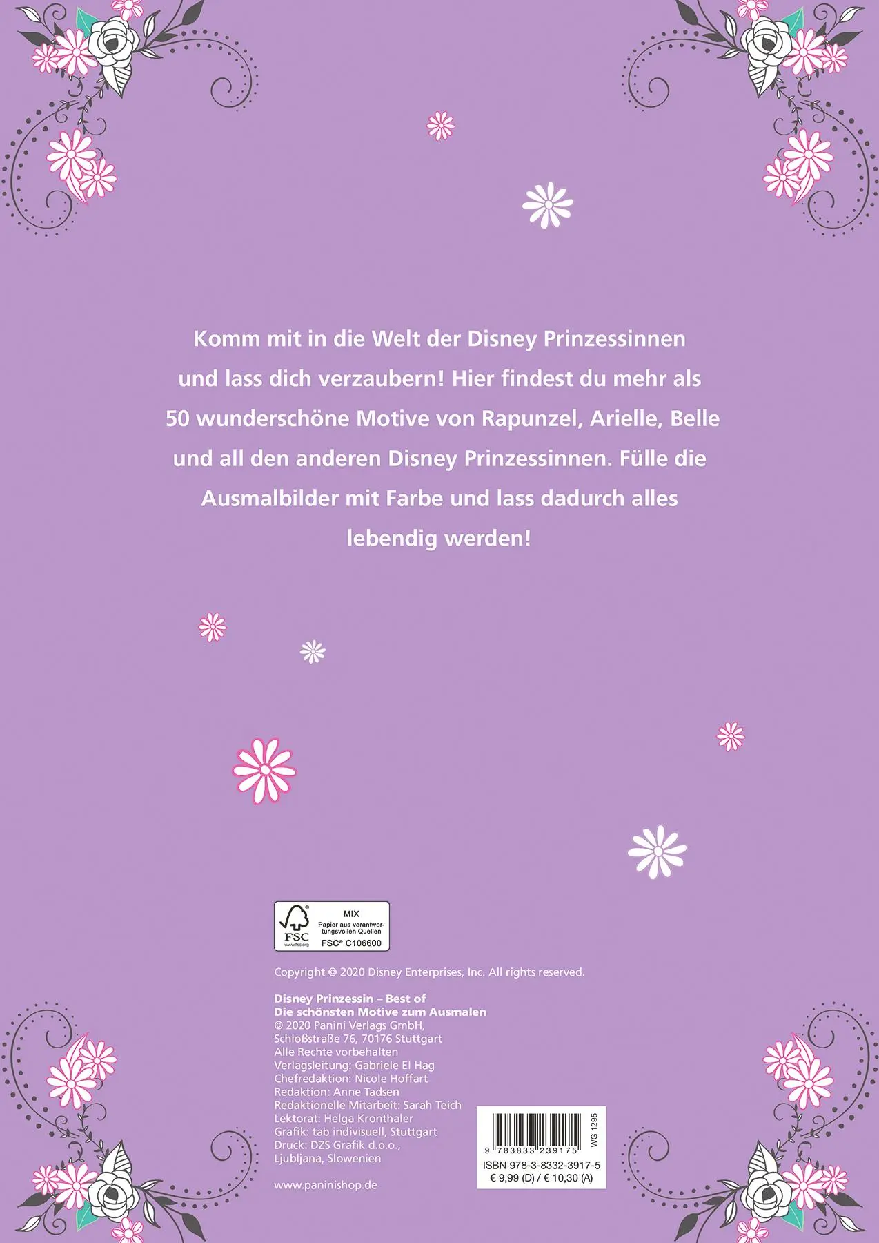 Rückseite: 9783833239175 | Disney Prinzessin Best of: Die schönsten Motive zum Ausmalen | Panini