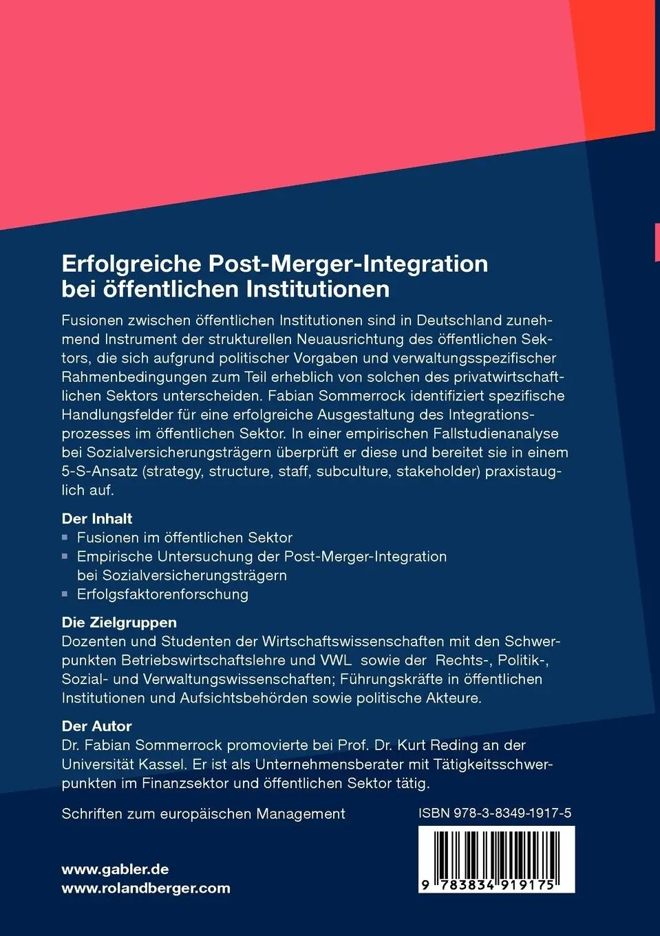 Rückseite: 9783834919175 | Erfolgreiche Post-Merger-Integration bei öffentlichen Institutionen