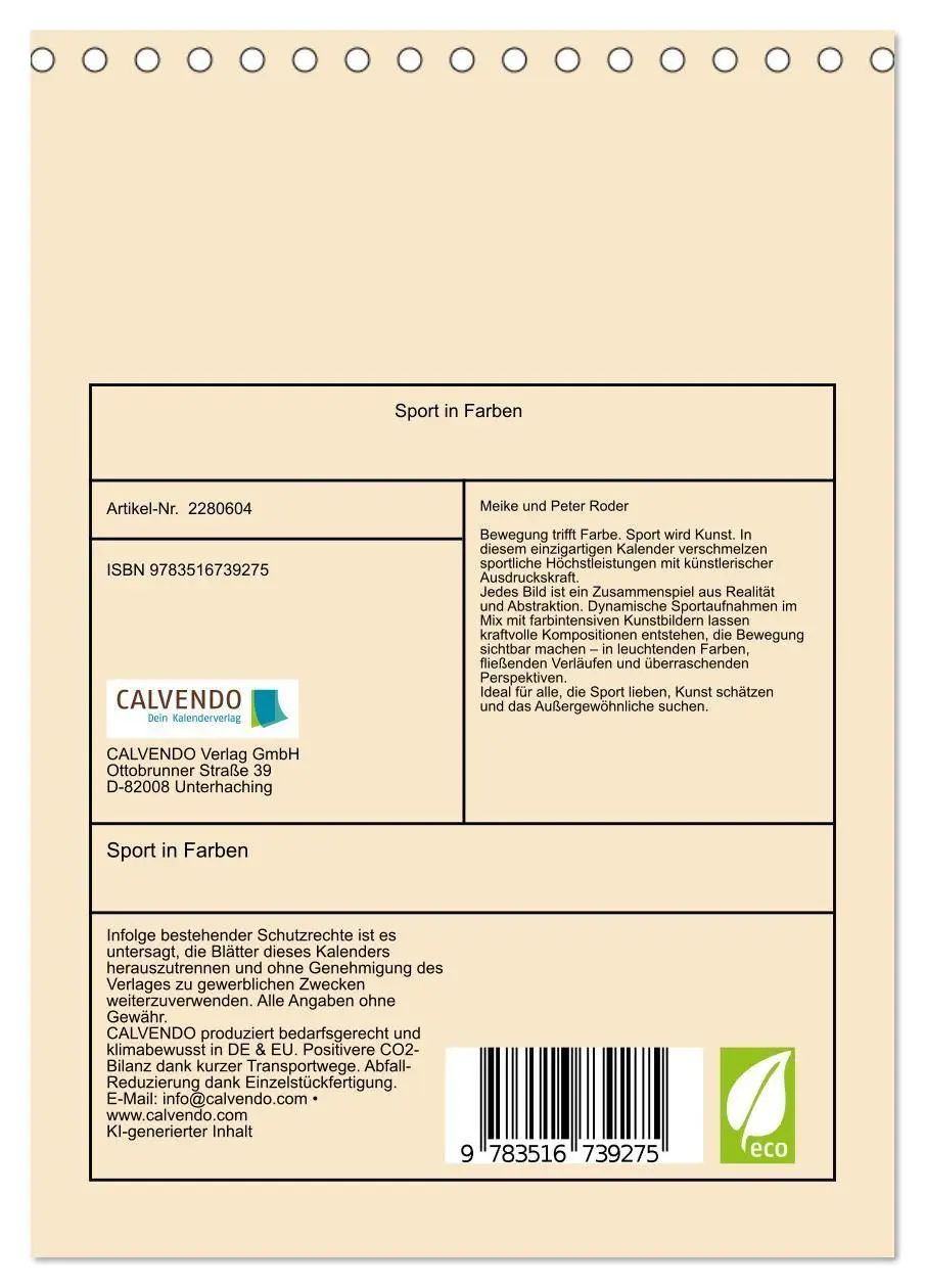 Bild: 9783516739275 | Sport in Farben (Tischkalender 2026 DIN A5 hoch), CALVENDO...