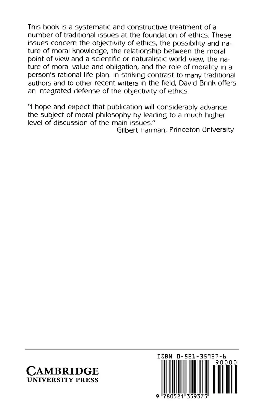 Rückseite: 9780521359375 | Moral Realism and the Foundations of Ethics | David Owen Brink | Buch