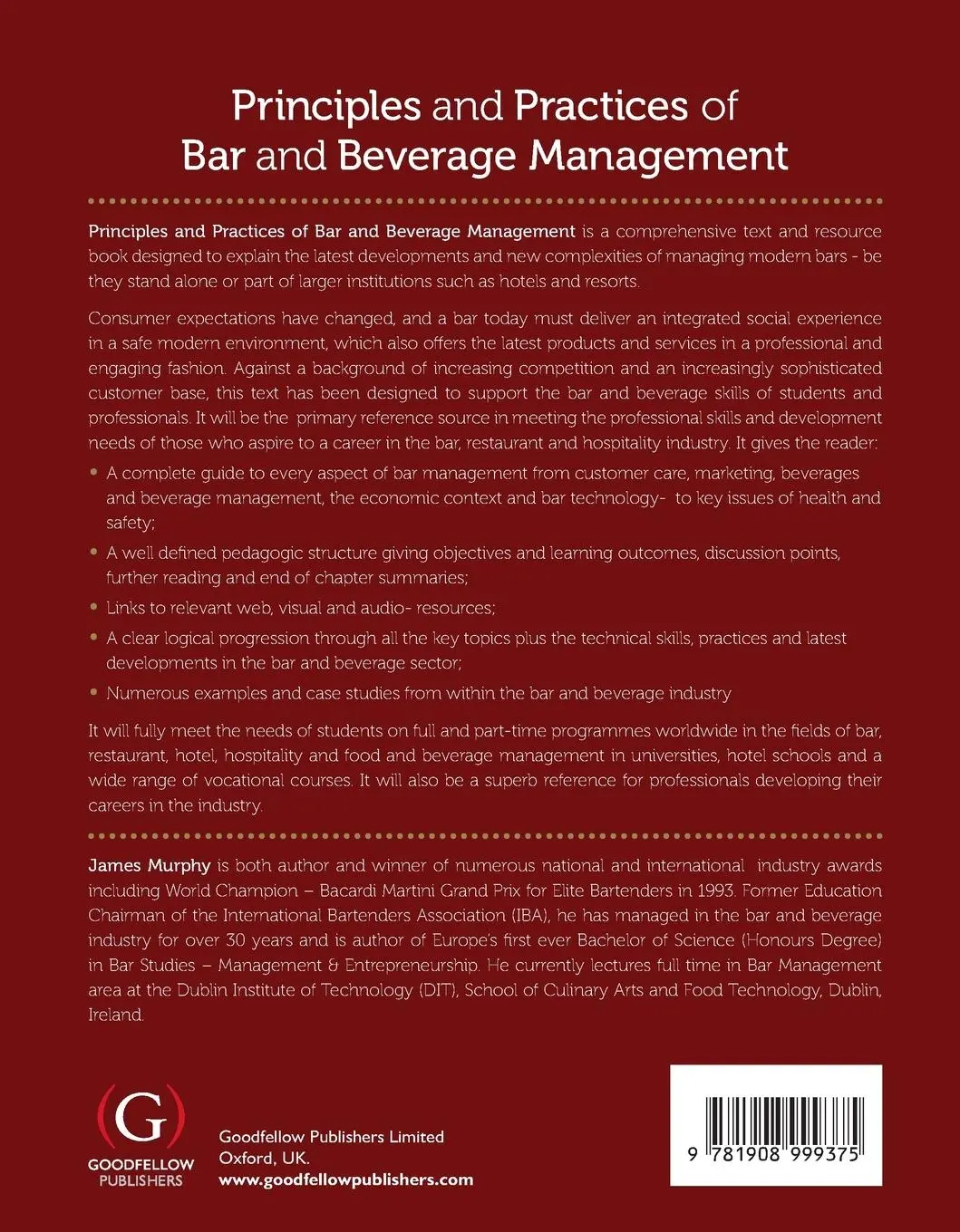 Rückseite: 9781908999375 | Principles and Practices of Bar and Beverage Management | James Murphy