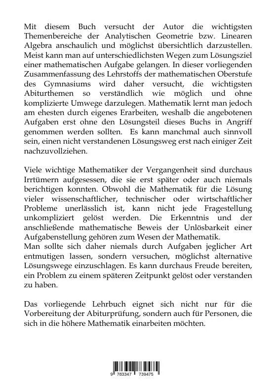 Rückseite: 9783347739475 | Mathematik-Abitur Band 2 | Analytische Geometrie - Lineare Algebra