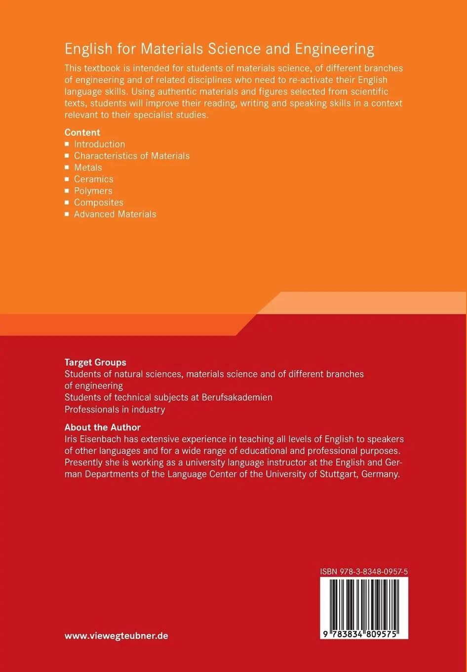 Rückseite: 9783834809575 | English for Materials Science and Engineering | Iris Eisenbach | Buch