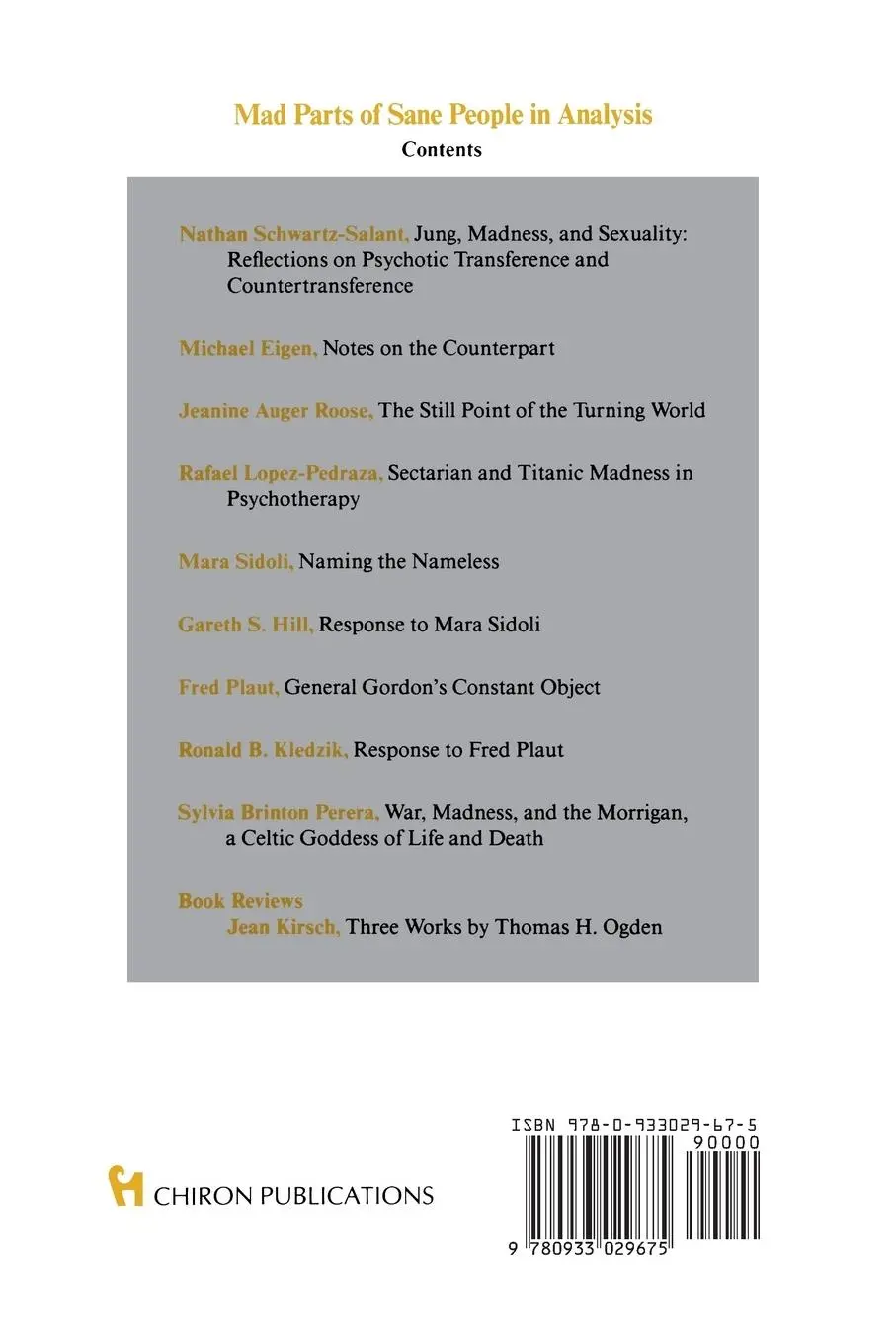 Rückseite: 9780933029675 | Mad Parts of Sane People in Analysis (Chiron Clinical Series) | Stein