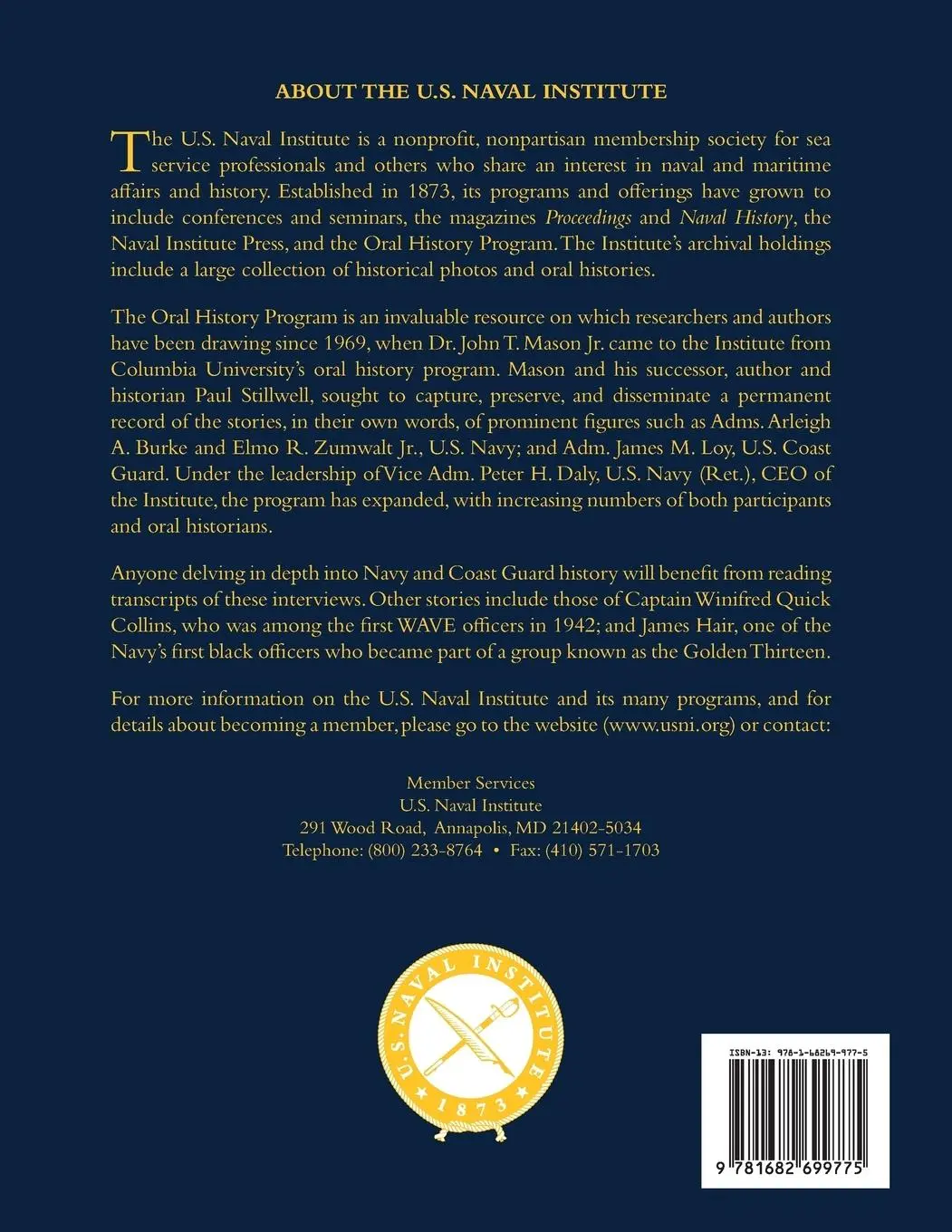 Rückseite: 9781682699775 | The Reminiscences of Vice Adm. William I. Martin, USN (Ret.) | Buch