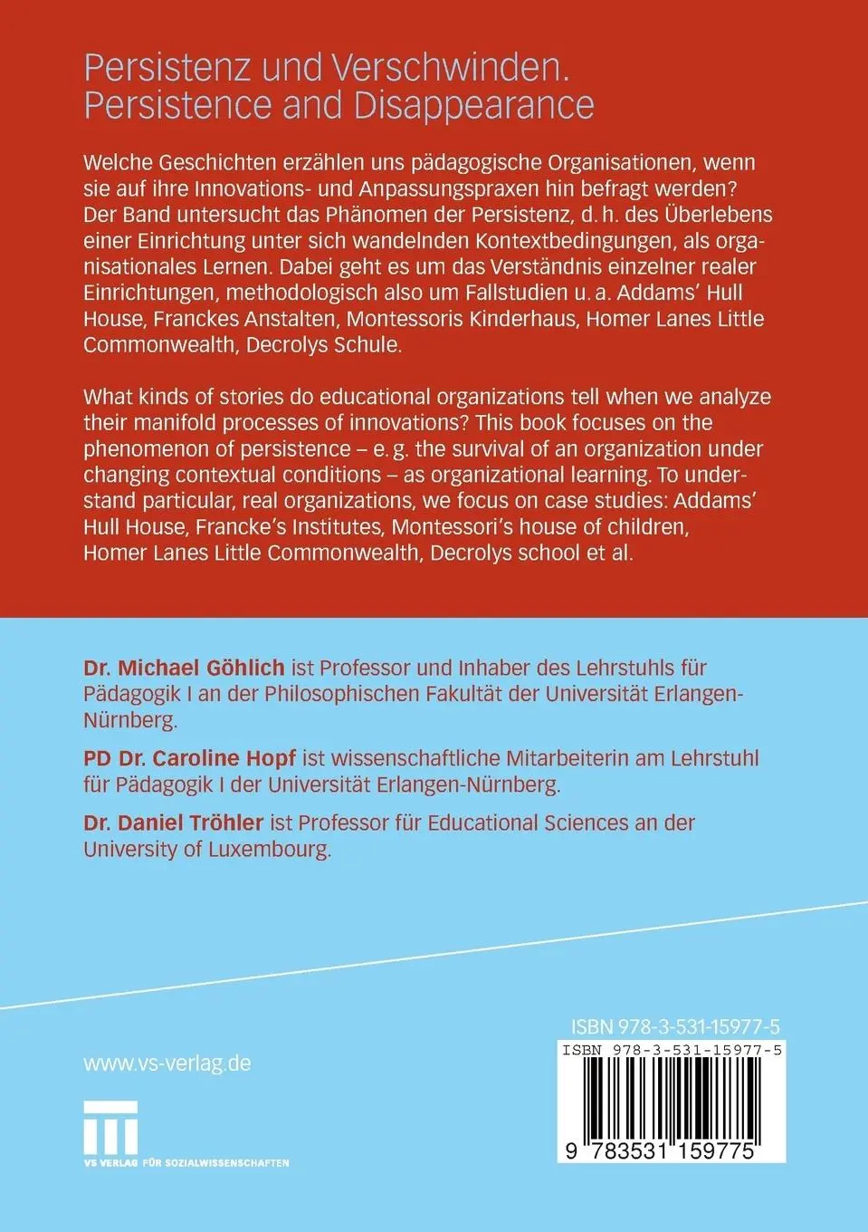 Rückseite: 9783531159775 | Persistenz und Verschwinden. Persistence and Disappearance | Buch