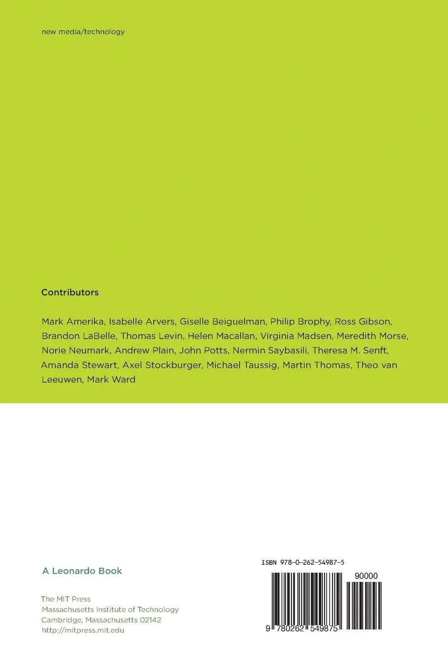 Rückseite: 9780262549875 | V01CE | Vocal Aesthetics in Digital Arts and Media | Neumark (u. a.)
