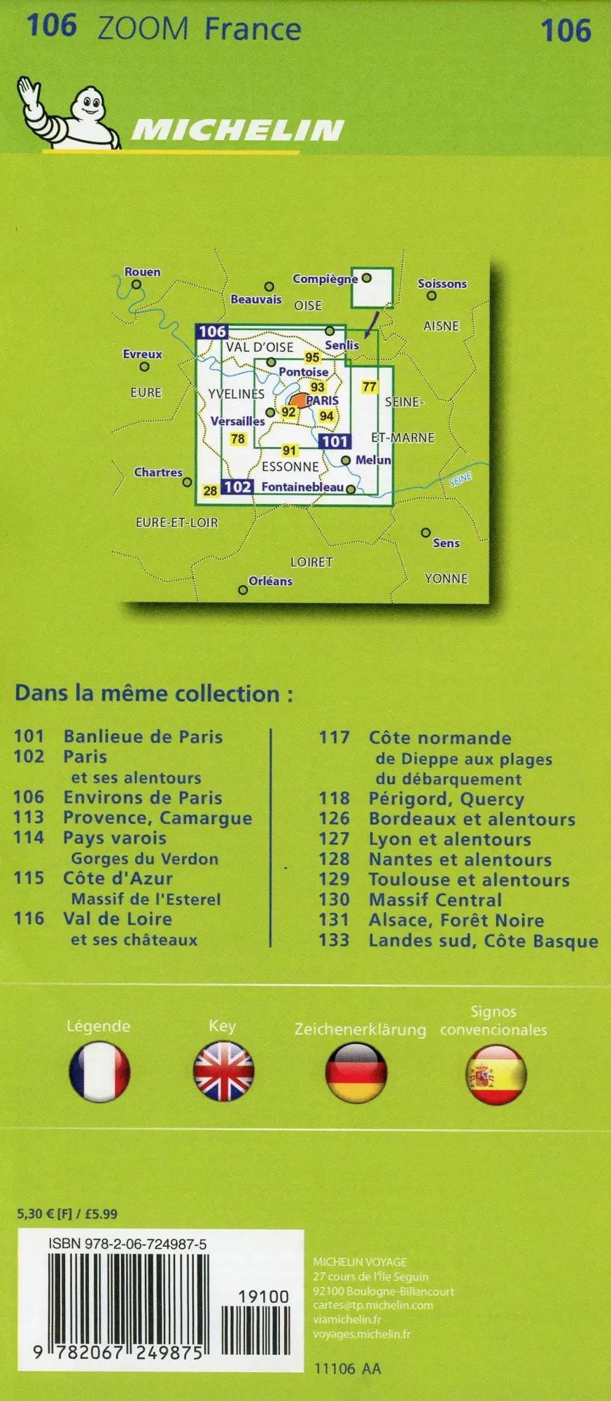 Bild: 9782067249875 | Michelin Paris und Umgebung | Straßen- und Tourismuskarte 1:100.000