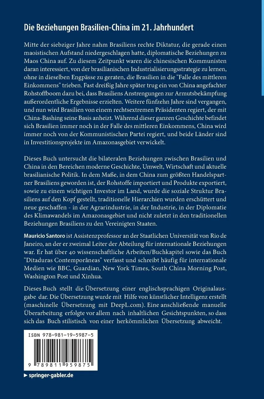 Rückseite: 9789811959875 | Die Beziehungen Brasilien-China im 21. Jahrhundert | Maurício Santoro