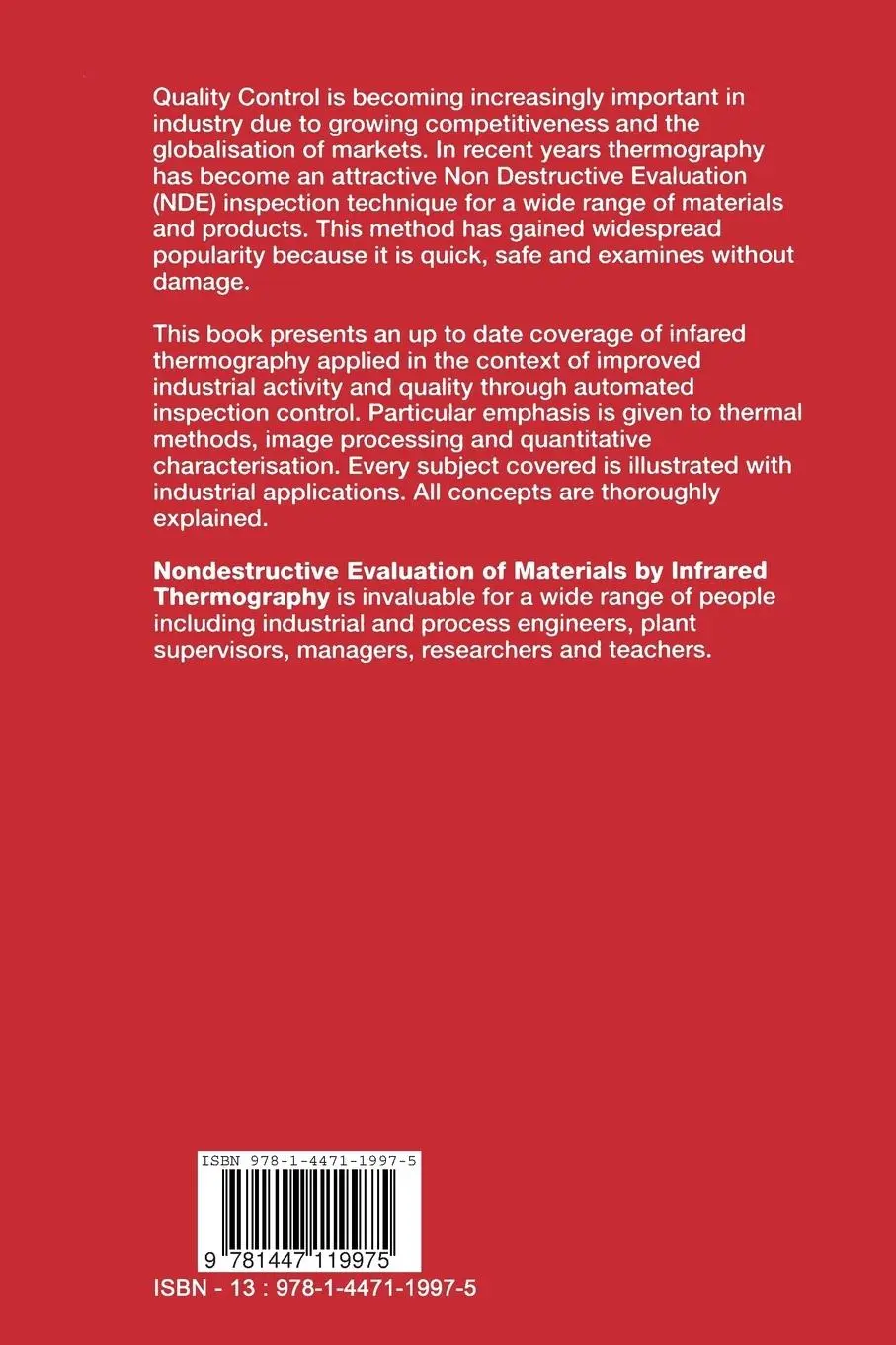Rückseite: 9781447119975 | Nondestructive Evaluation of Materials by Infrared Thermography | Buch