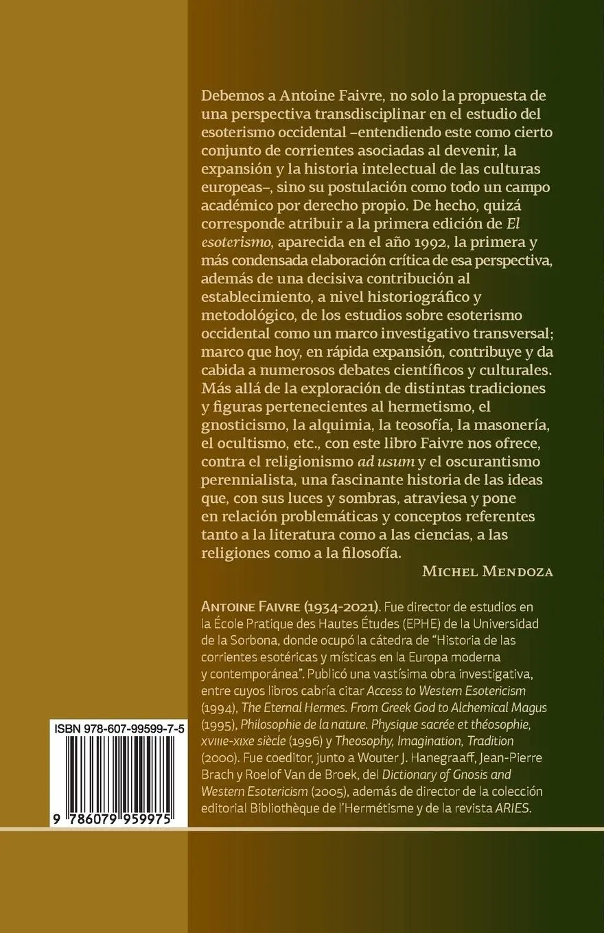 Rückseite: 9786079959975 | El esoterismo | Antoine Faivre | Taschenbuch | Kartoniert / Broschiert