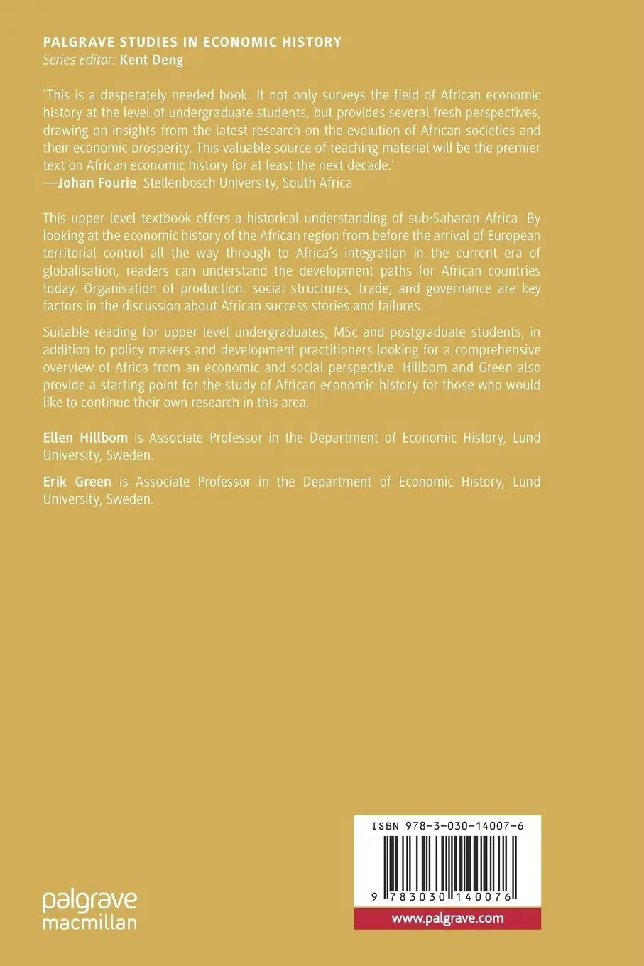 Rückseite: 9783030140076 | An Economic History of Development in sub-Saharan Africa | Taschenbuch