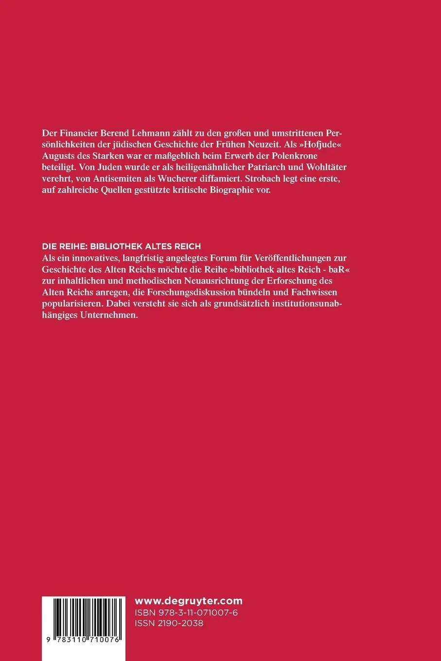 Rückseite: 9783110710076 | Der Hofjude Berend Lehmann (1661-1730) | Eine Biografie | Strobach