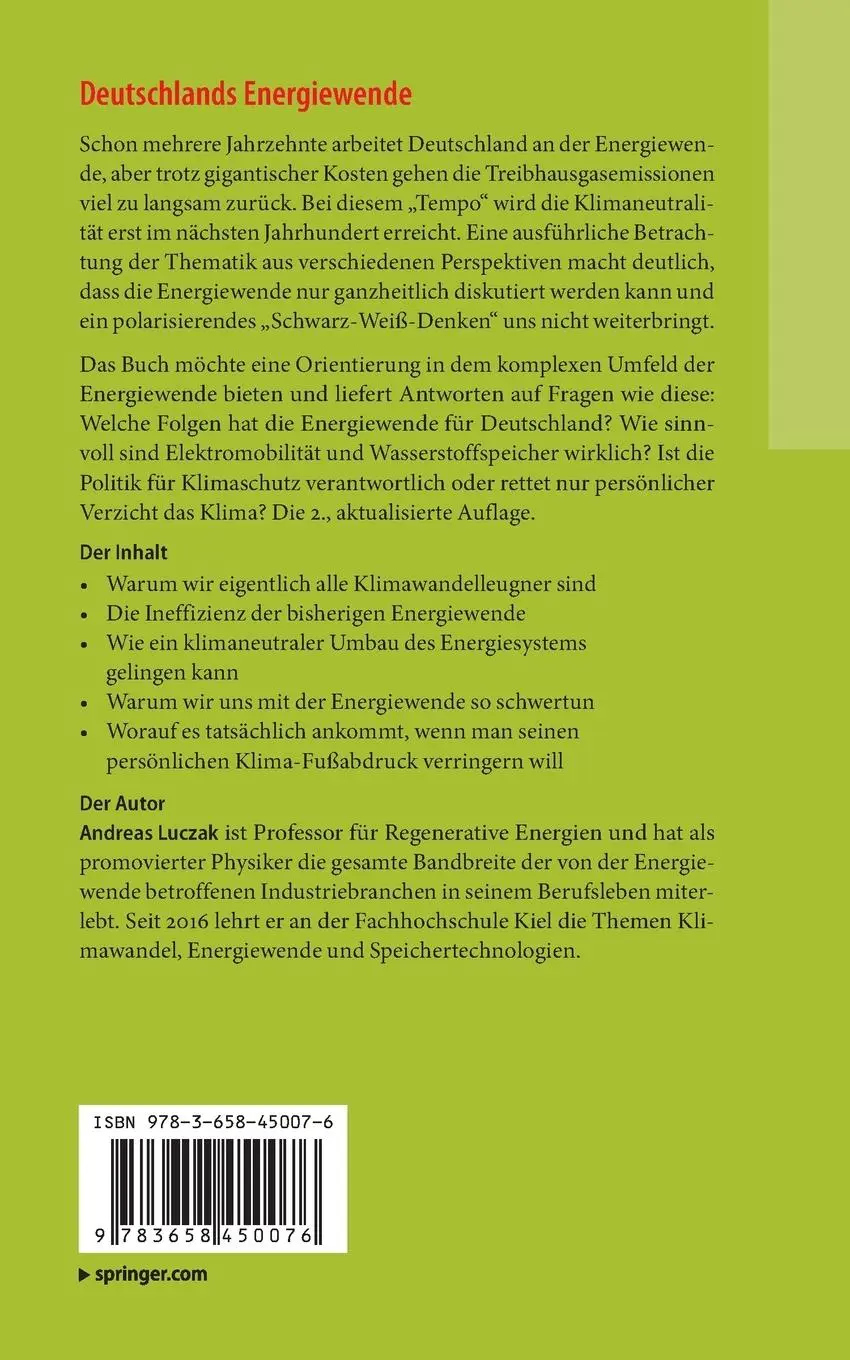 Rückseite: 9783658450076 | Deutschlands Energiewende ¿ Fakten, Mythen und Irrsinn | Luczak | Buch