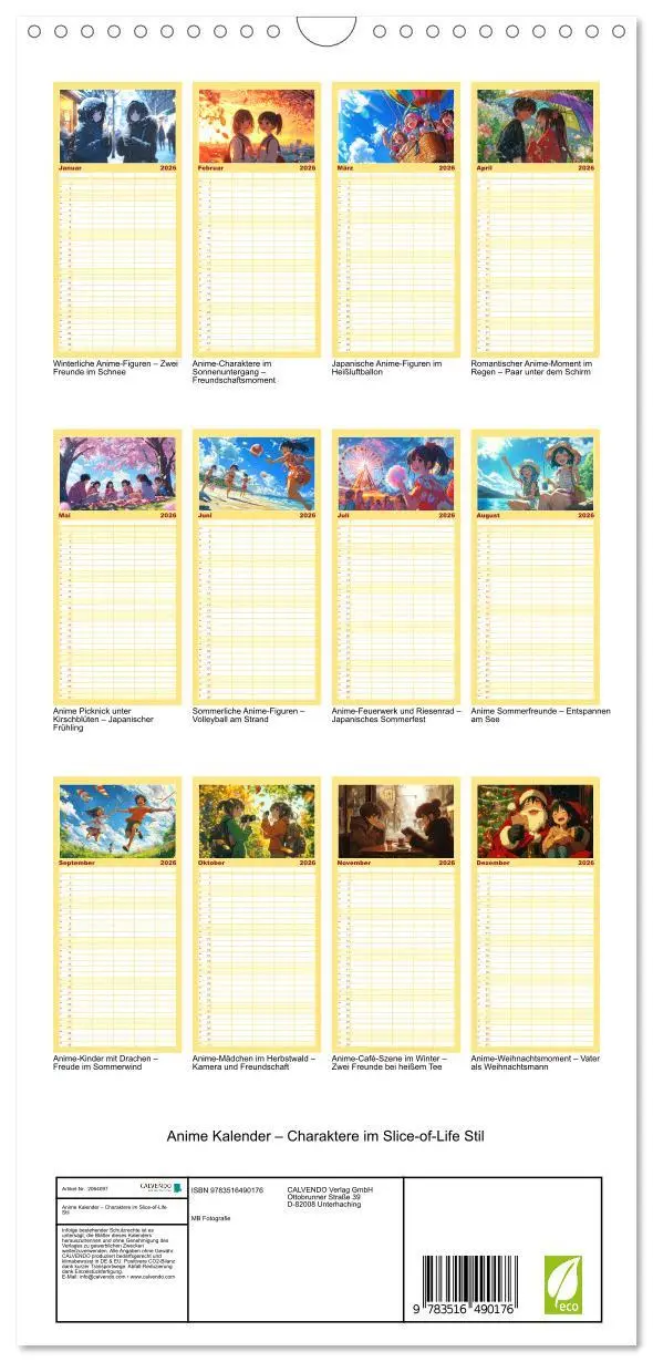 Bild: 9783516490176 | Familienplaner 2026 - Anime Kalender - Charaktere im Slice-of-Life...