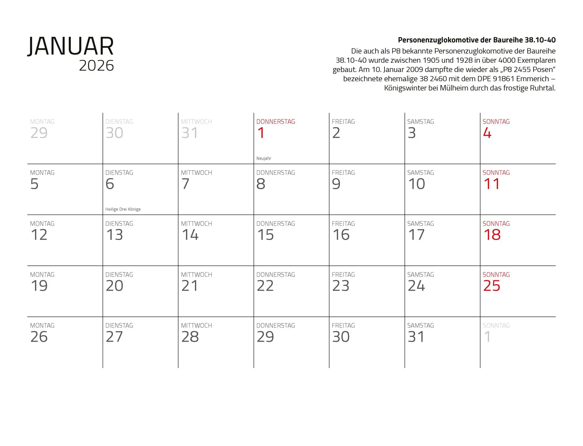 Bild: 9783690190176 | Kalender Dampfloks in Farbe 2026 Eintragkalender | Jörg Hajt | 14 S.