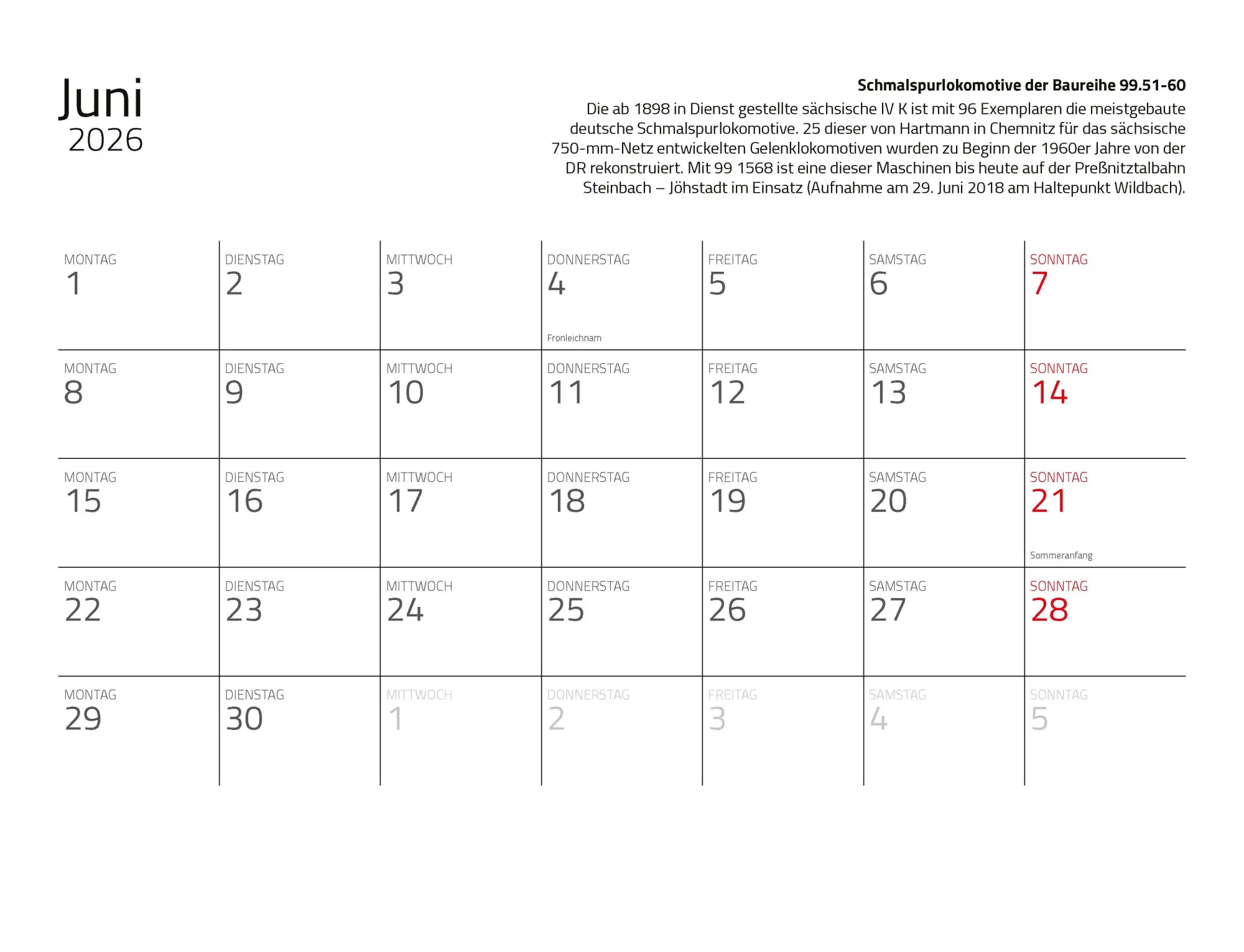 Bild: 9783690190176 | Kalender Dampfloks in Farbe 2026 Eintragkalender | Jörg Hajt | 14 S.