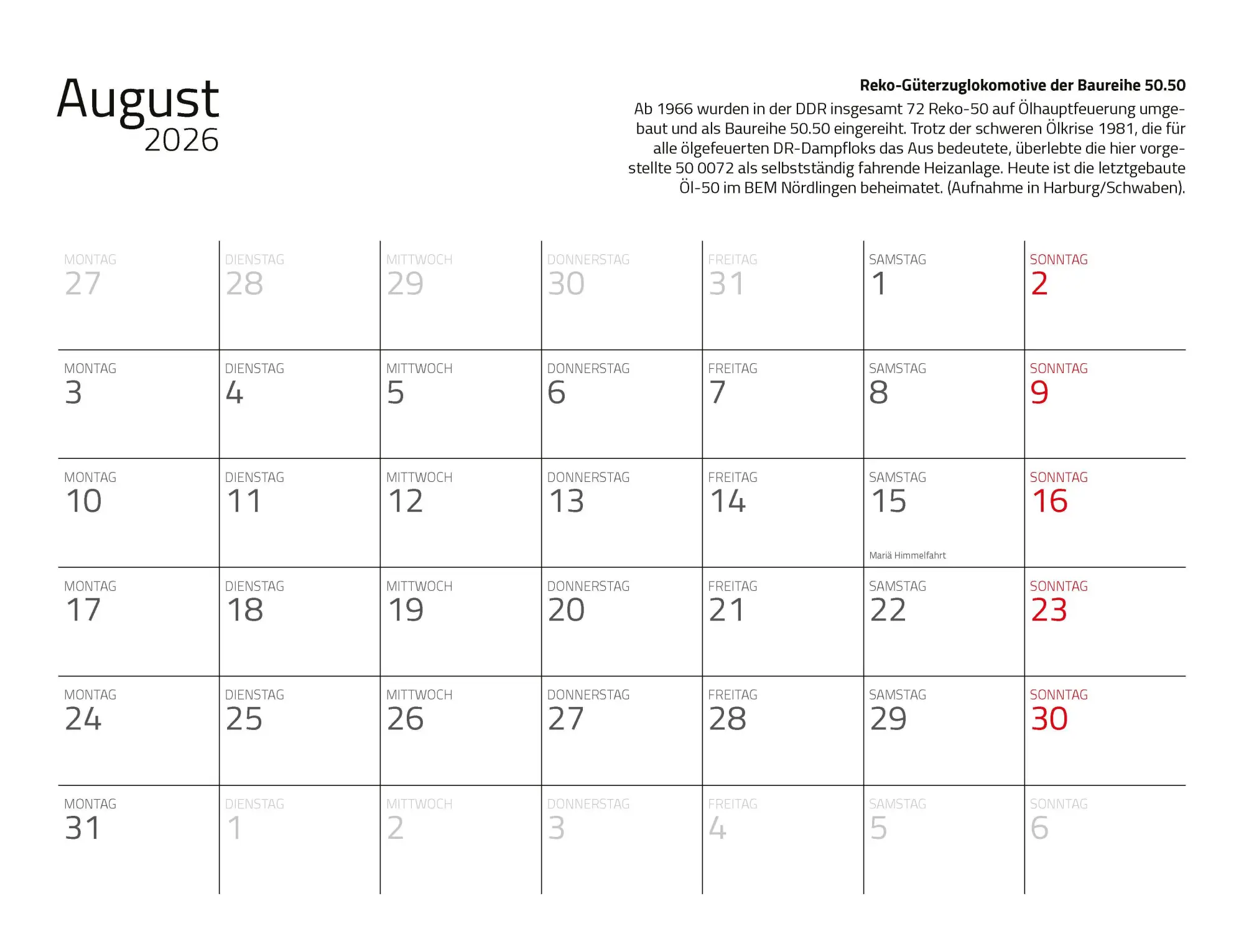 Bild: 9783690190176 | Kalender Dampfloks in Farbe 2026 Eintragkalender | Jörg Hajt | 14 S.