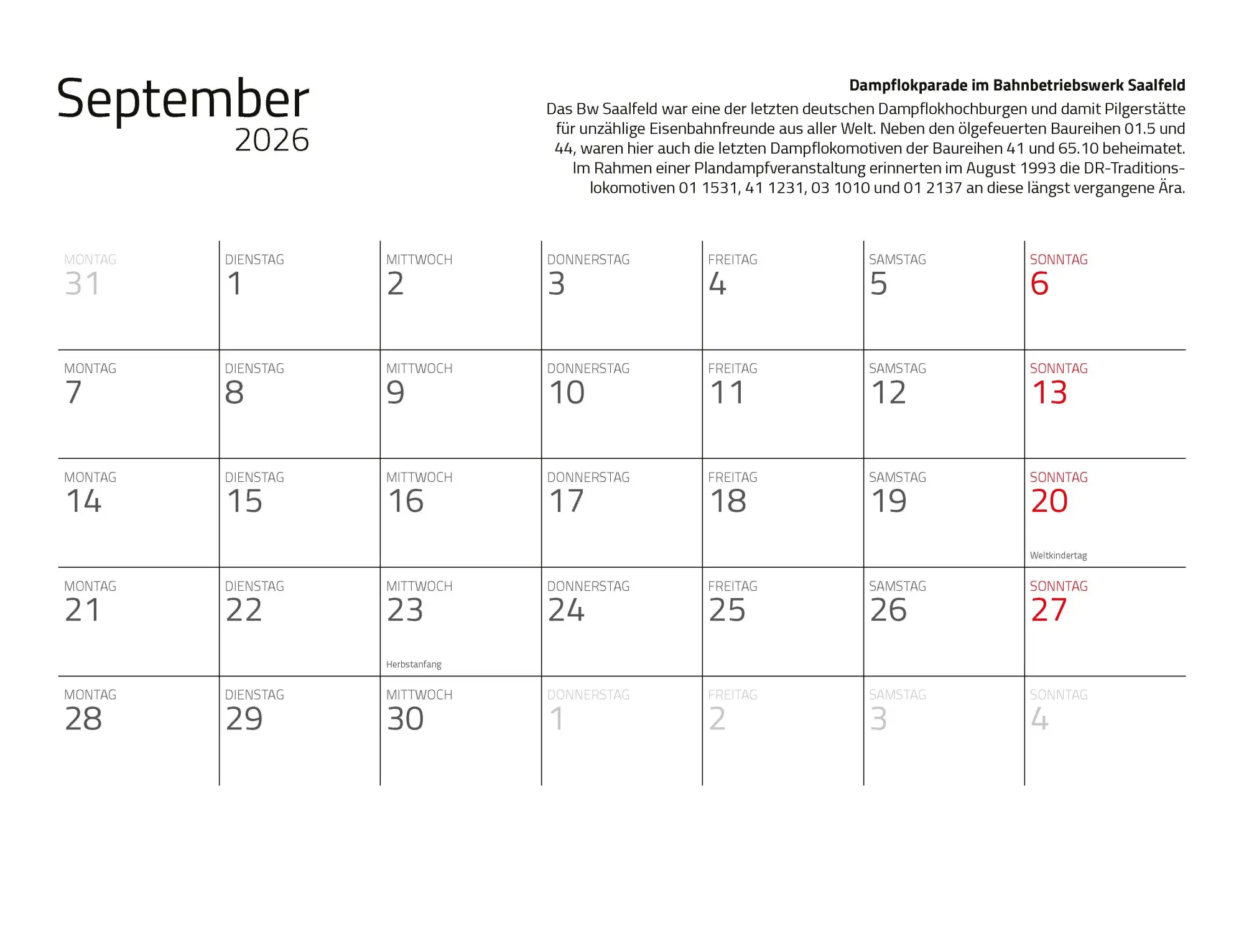 Bild: 9783690190176 | Kalender Dampfloks in Farbe 2026 Eintragkalender | Jörg Hajt | 14 S.