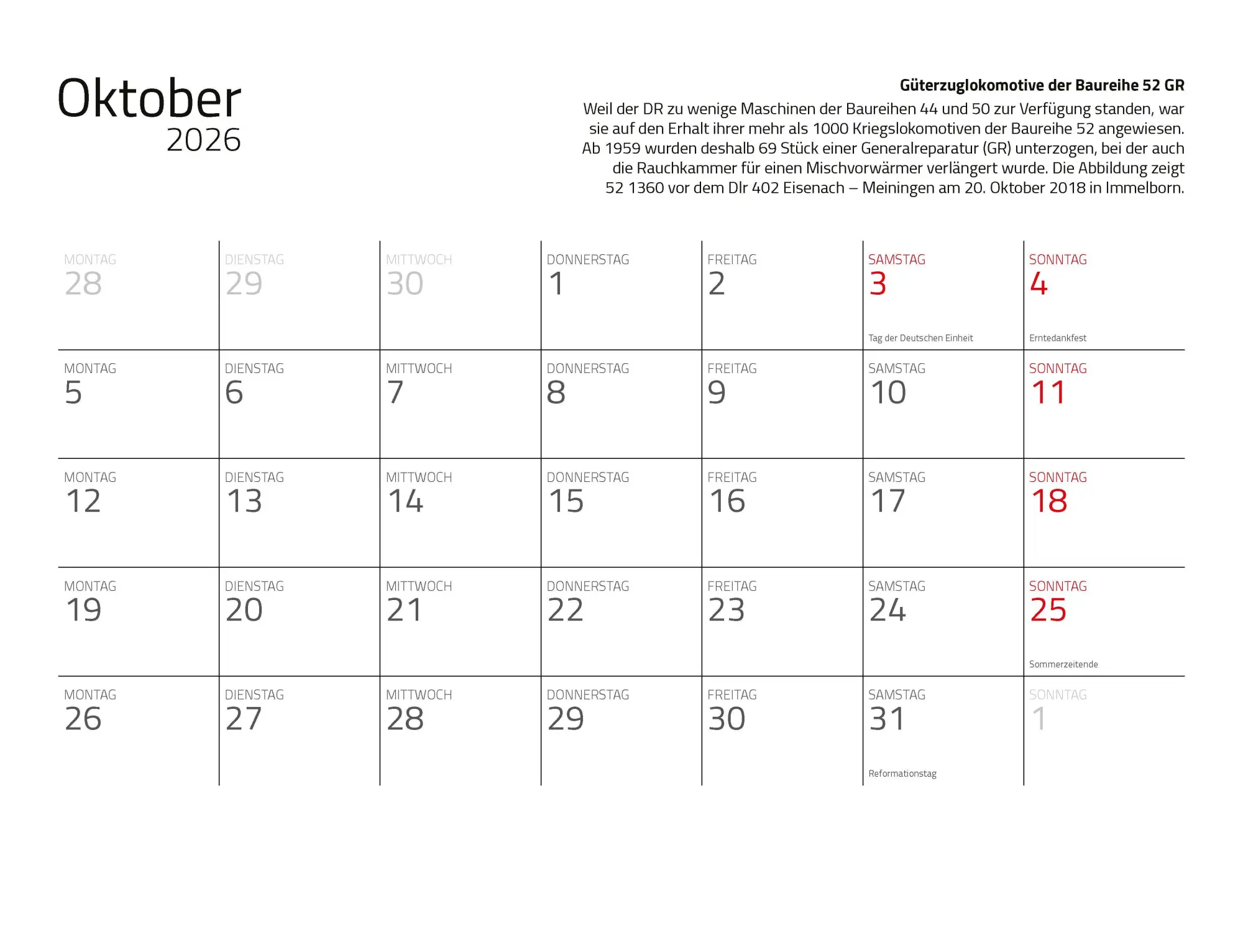 Bild: 9783690190176 | Kalender Dampfloks in Farbe 2026 Eintragkalender | Jörg Hajt | 14 S.