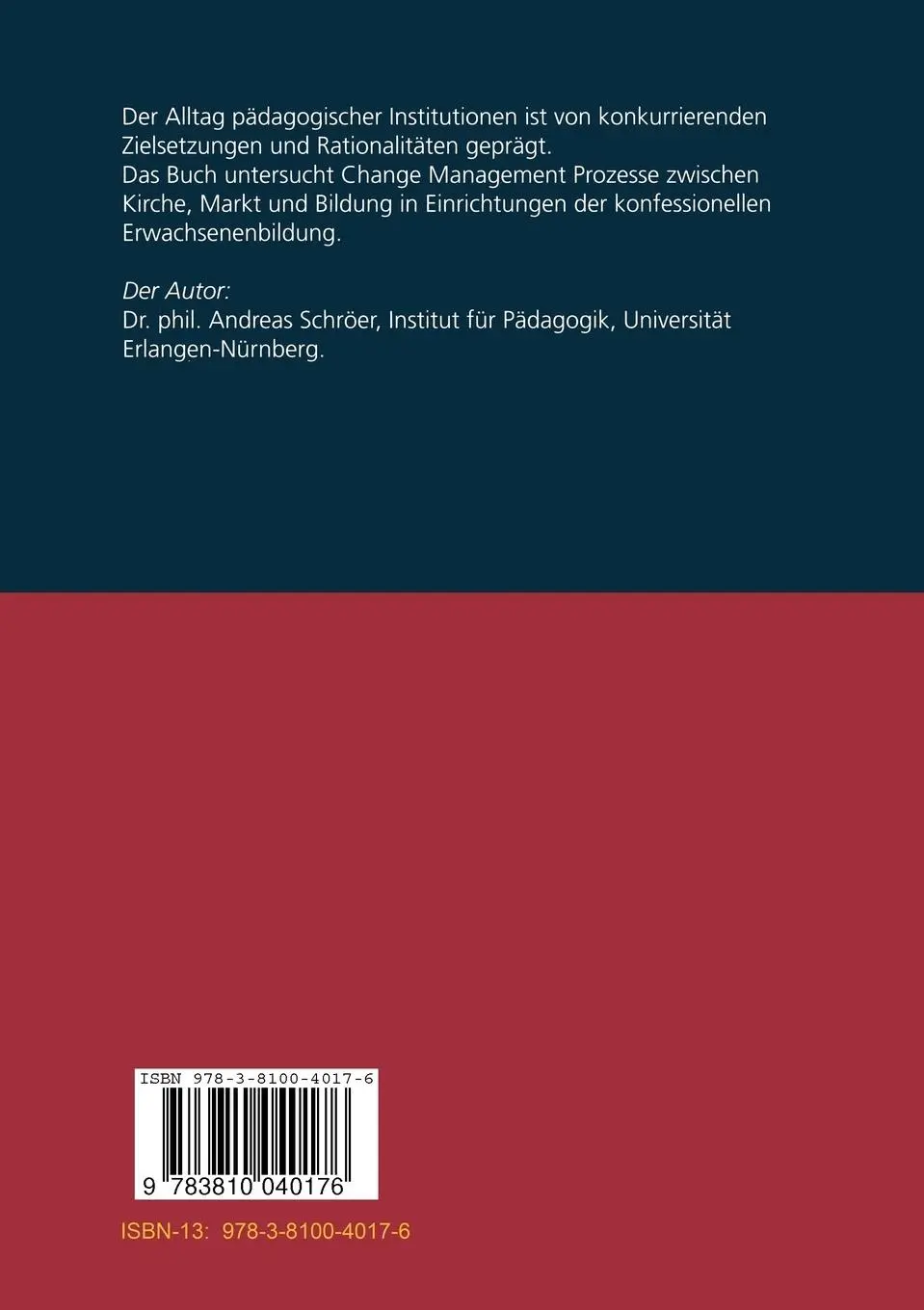 Rückseite: 9783810040176 | Change Management pädagogischer Institutionen | Andreas Schröer | Buch
