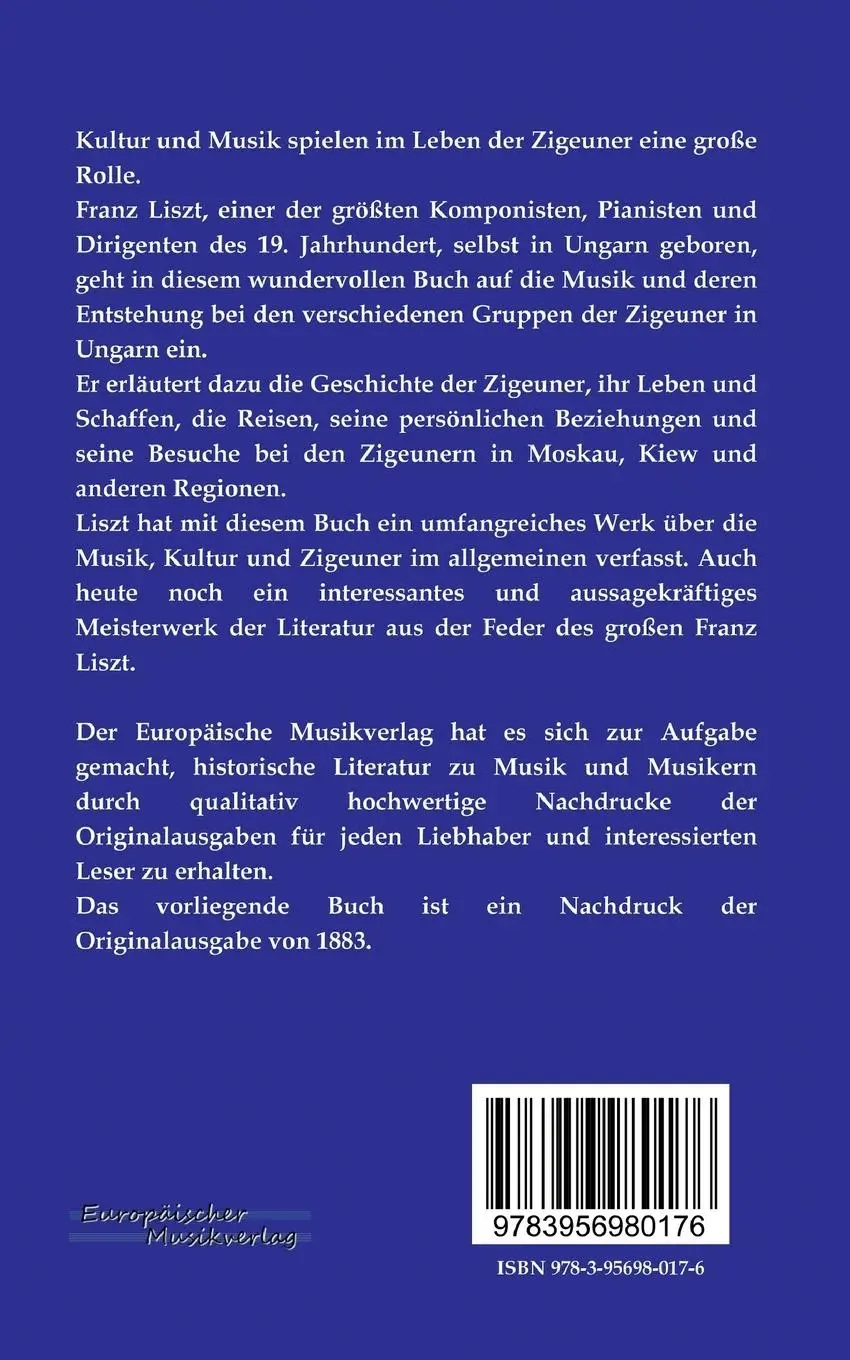 Rückseite: 9783956980176 | Die Zigeuner und ihre Musik in Ungarn | Franz Liszt | Taschenbuch