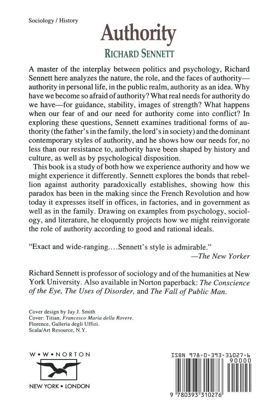 Rückseite: 9780393310276 | Authority | Richard Sennett | Taschenbuch | Englisch | 1993