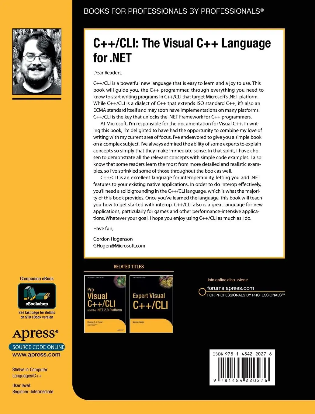 Rückseite: 9781484220276 | C++/CLI | The Visual C++ Language for .NET | Gordon Hogenson | Buch