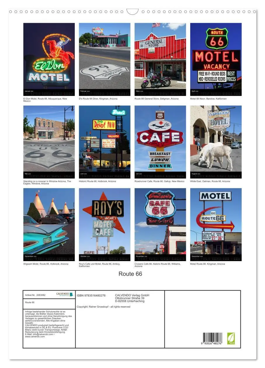 Bild: 9783516480276 | Route 66 (Wandkalender 2026 DIN A2 hoch), CALVENDO Monatskalender