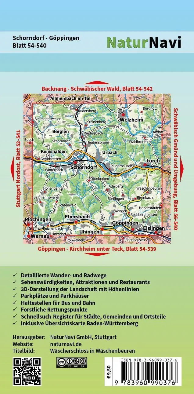 Bild: 9783960990376 | Schorndorf - Göppingen 1 : 25 000, Blatt 54-540 | (Land-)Karte | 2020